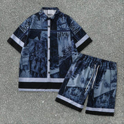 Beach Street Short Sleeve Print Vintage Shorts Shirt Set