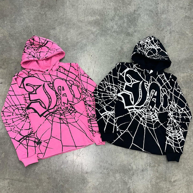 Spider Web Print Long Sleeve Hoodies