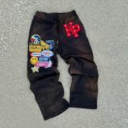Badge graphic casual sports trousers