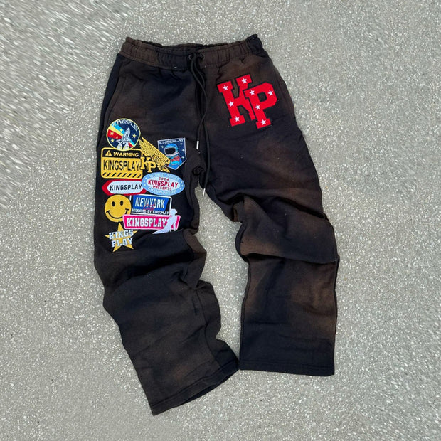 Badge graphic casual sports trousers