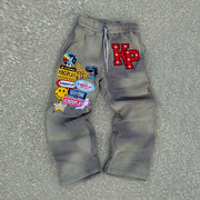 Badge graphic casual sports trousers