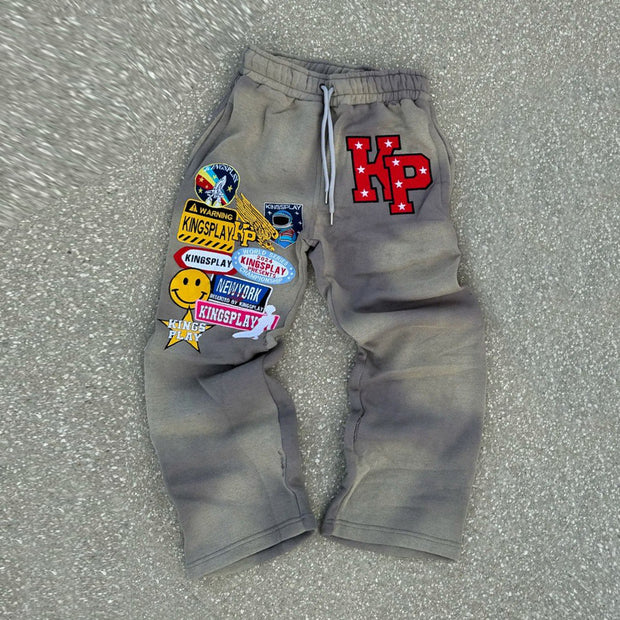 Badge graphic casual sports trousers