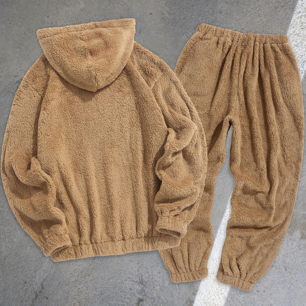 Bear Pullover Hooded Sweatshirt Plush Belted Tracksuit