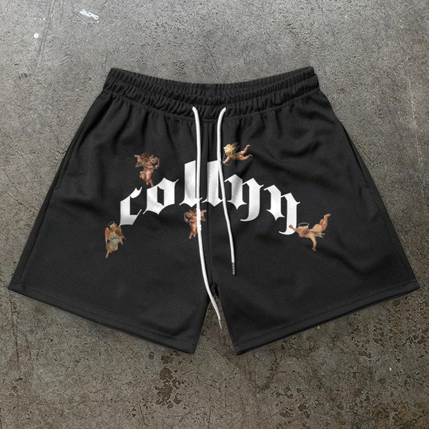 Retro Angel Print Casual Trendy Shorts