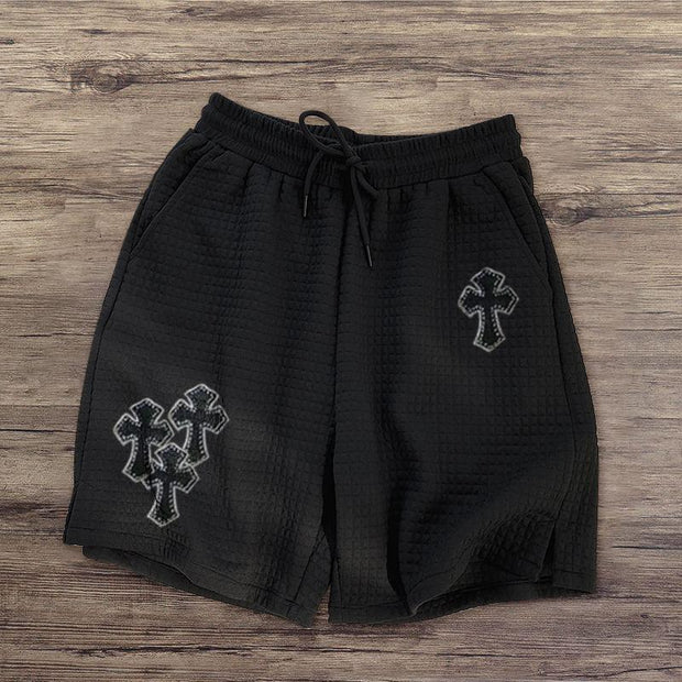 Personalized cross-print waffle shorts