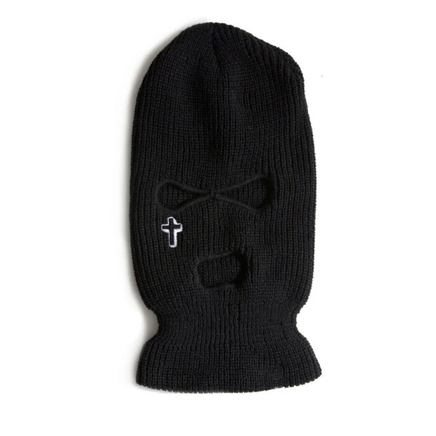 Cross embroidered knitted warm three-hole hat men and women ski mask hat