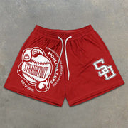 Baseball Graphic Print Elastic Shorts