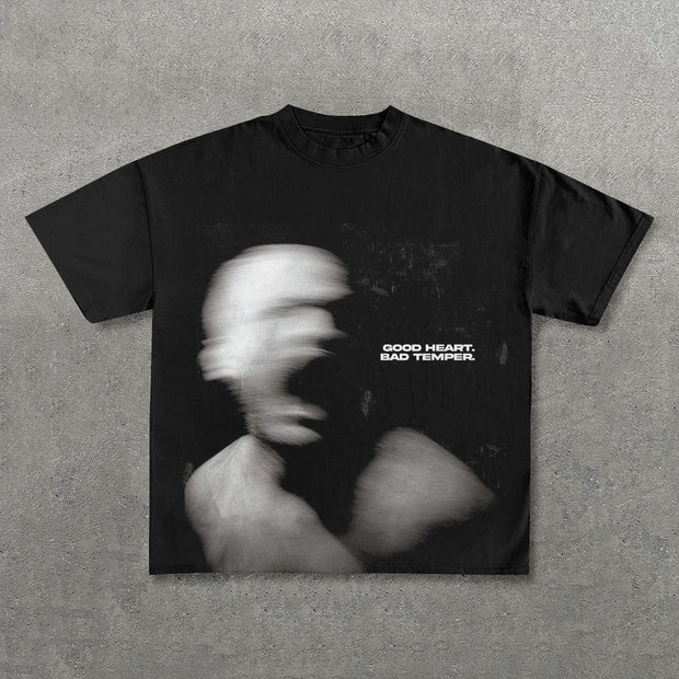 Good Heart Bad Temper Print Short Sleeve T-Shirt