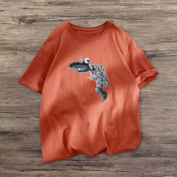 Personalized astronaut print short-sleeved T-shirt