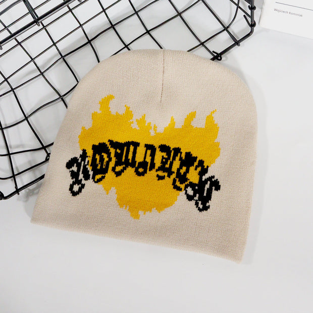 Trendy pullover love flame jacquard knitted hat