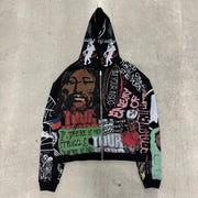 Street style graffiti zip-up hoodie