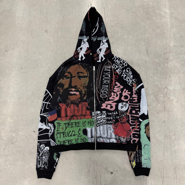 Street style graffiti zip-up hoodie