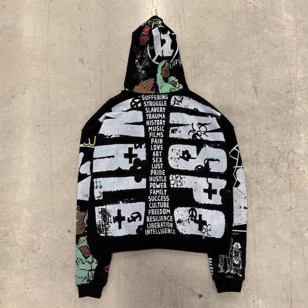 Street style graffiti zip-up hoodie