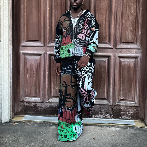 Street style graffiti zip-up hoodie
