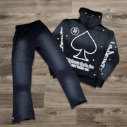 Casual Street Wash Sports Micro Flared Trousers Hoodie Two-Piece Suit