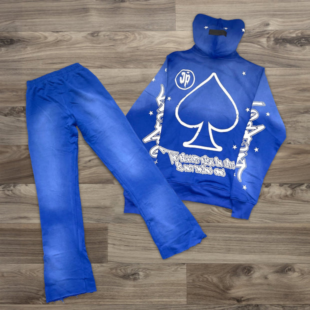 Casual Street Wash Sports Micro Flared Trousers Hoodie Two-Piece Suit