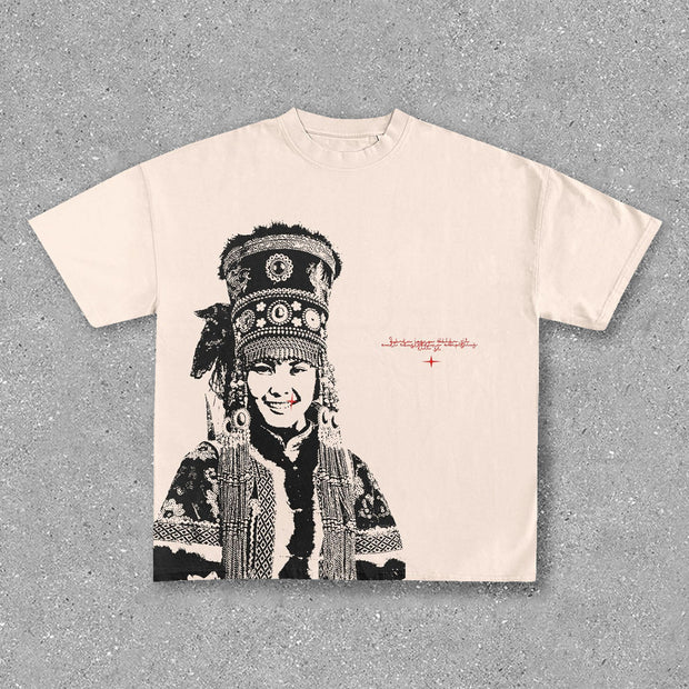 Fashionable ethnic minority print T-shirt