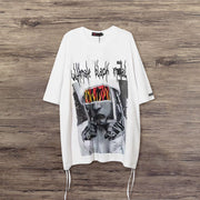 Street style American print drawstring T-shirt