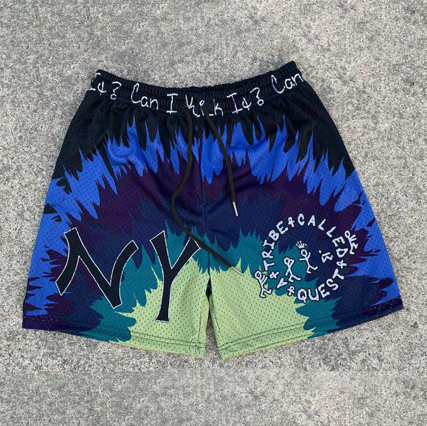 Tie-Dye Print New York Vintage Mesh Shorts