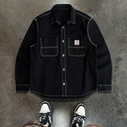 Connector Style Solid Color Button Long Sleeve Shirt Jacket