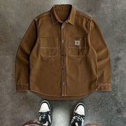 Connector Style Solid Color Button Long Sleeve Shirt Jacket