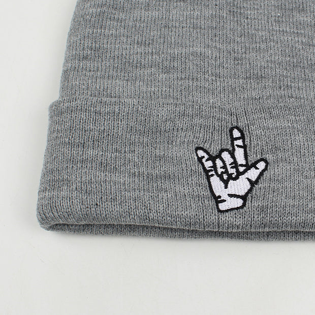 Rap gesture embroidery men's and women's knitted hat