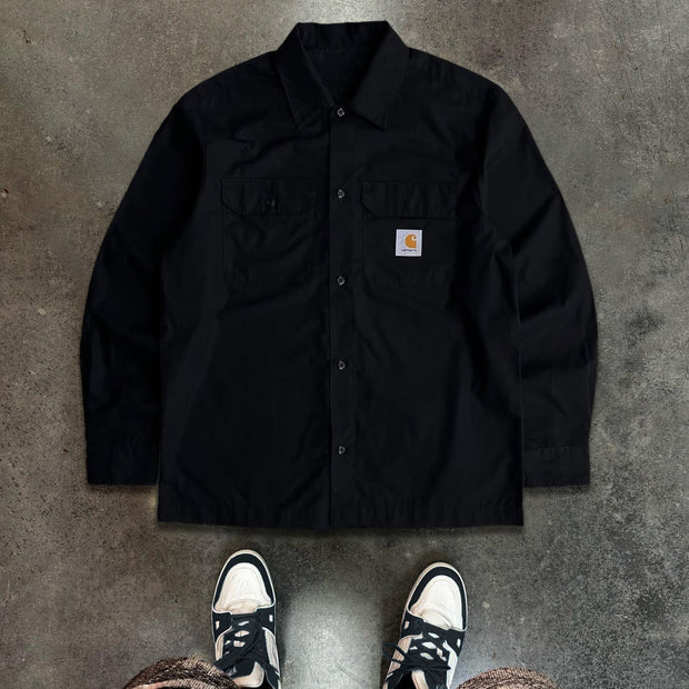 Solid Color Button Long Sleeve Pocket Shirt