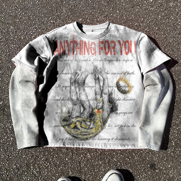 Fallen Angel Casual Street Retro Stitching Long Sleeve T-shirt