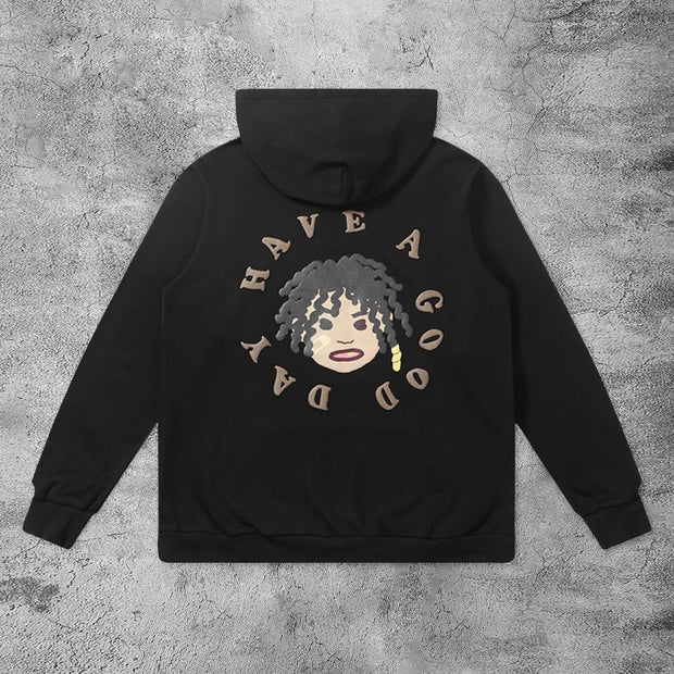 Casual dirty braided black hoodie