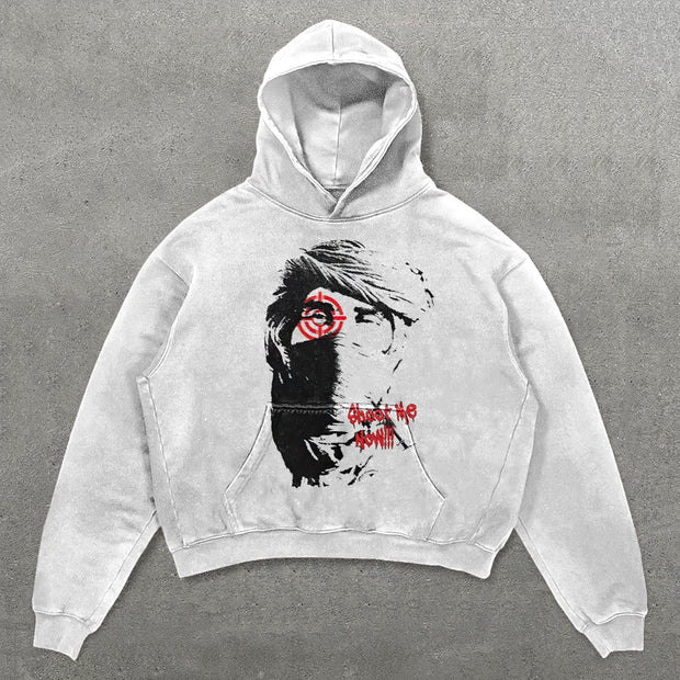 Unisex Shoot Me Now Print Long Sleeve Hoodies