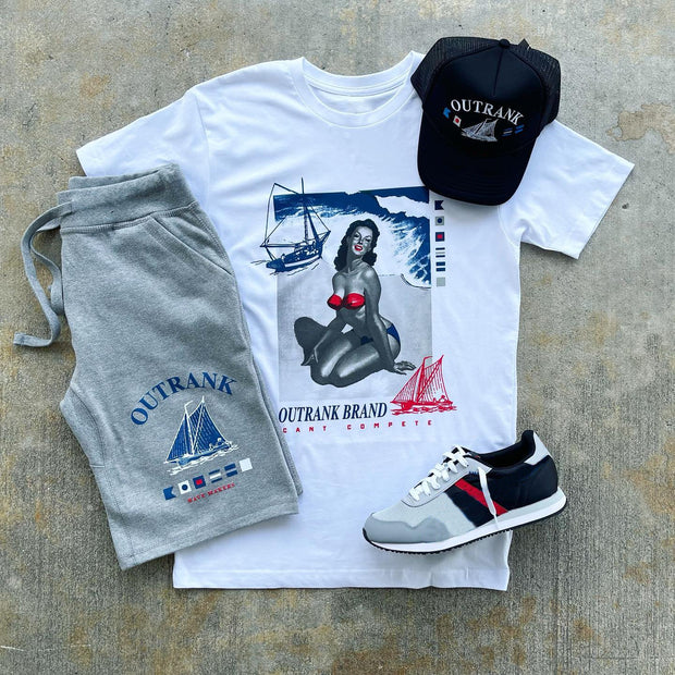 Fashion personality print round neck T-shirt casual shorts two-piece set