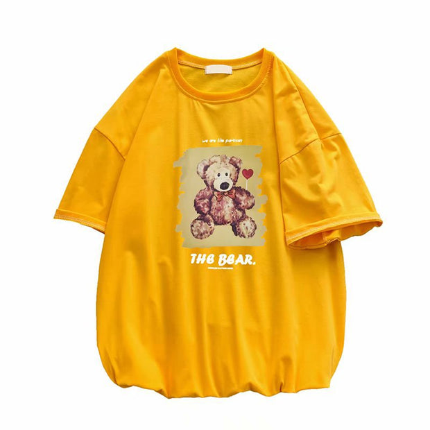 Beautiful hip-hop bear print tide brand loose short-sleeved t-shirt
