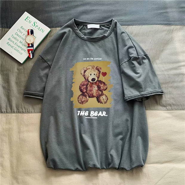 Beautiful hip-hop bear print tide brand loose short-sleeved t-shirt