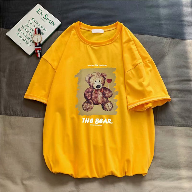 Beautiful hip-hop bear print tide brand loose short-sleeved t-shirt