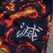 flame anime print mesh shorts