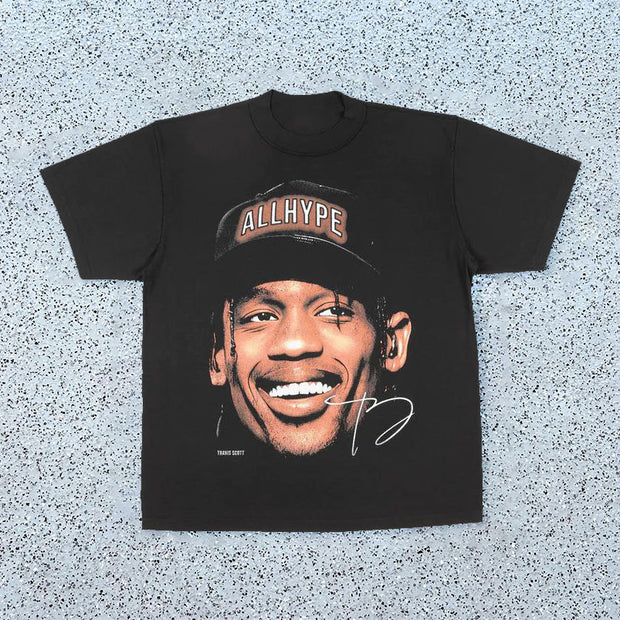 Trendy retro printed street hip-hop T-shirt