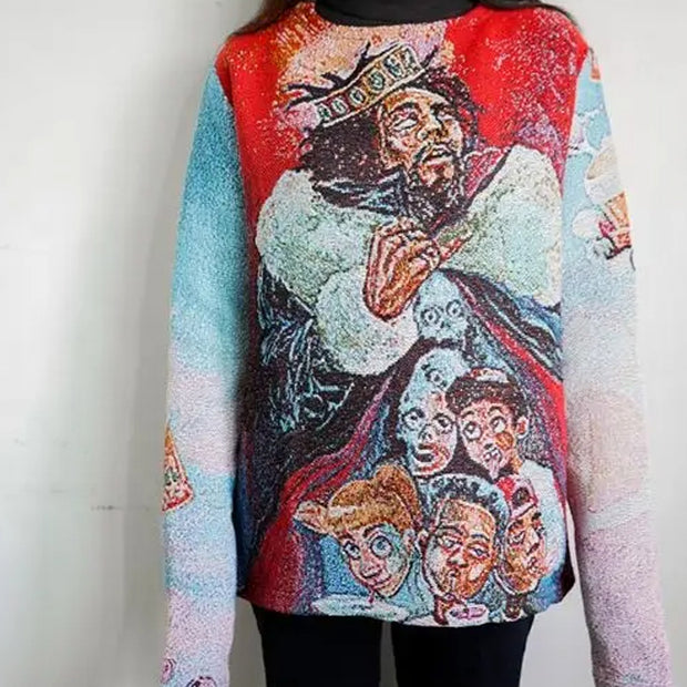 Rap King print tapestry crew neck sweatshirt