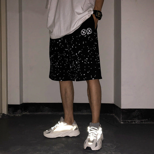 Personality reflective trend hip-hop loose casual sports print shorts