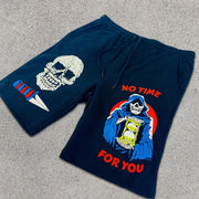 Skull Graphic Print Drawstring Shorts