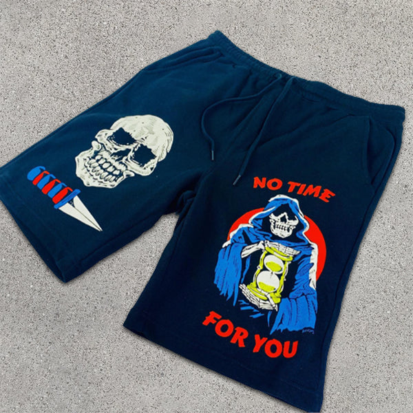 Skull Graphic Print Drawstring Shorts