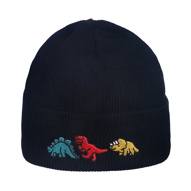 Hip Hop Knitted Hood Woolen Hat Dinosaur Embroidery