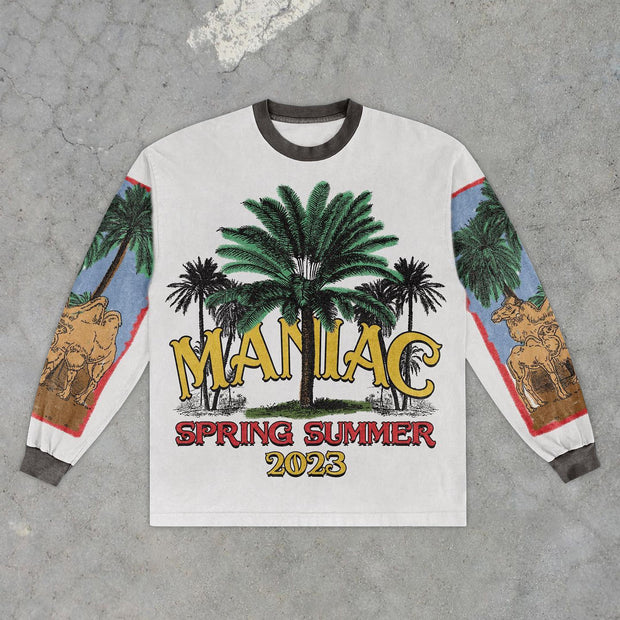 Coconut tree Hawaiian vacation print crew neck sweatshirt