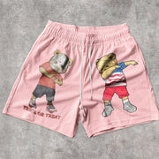 Vintage Bear Casual Print Mesh Shorts