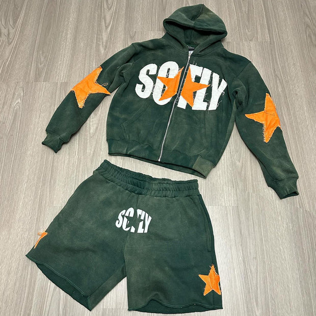 Lucky Zip-Up Hoodie Shorts Two-Piece Set