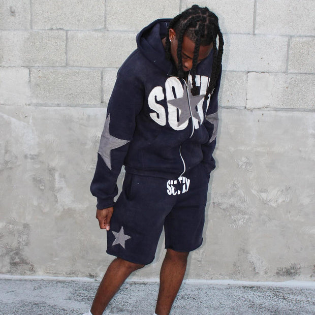 Lucky Zip-Up Hoodie Shorts Two-Piece Set