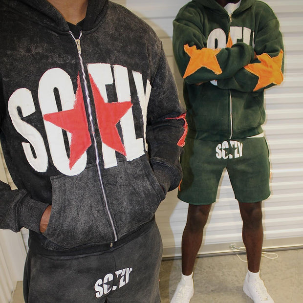 Lucky Zip-Up Hoodie Shorts Two-Piece Set