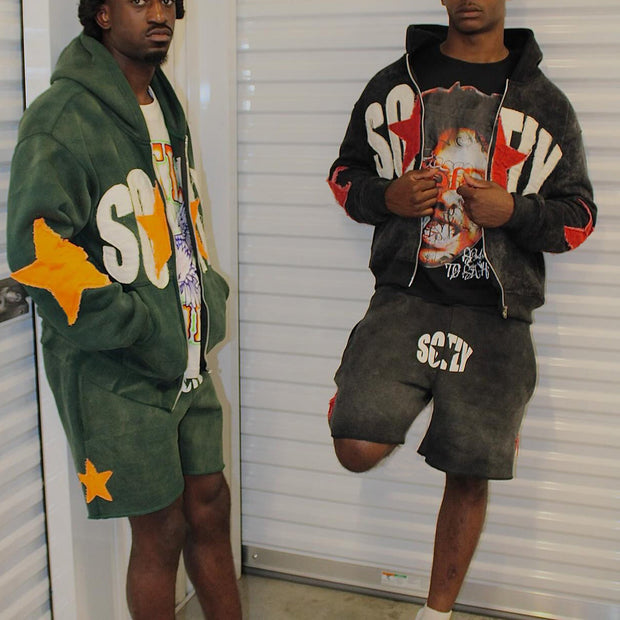 Lucky Zip-Up Hoodie Shorts Two-Piece Set