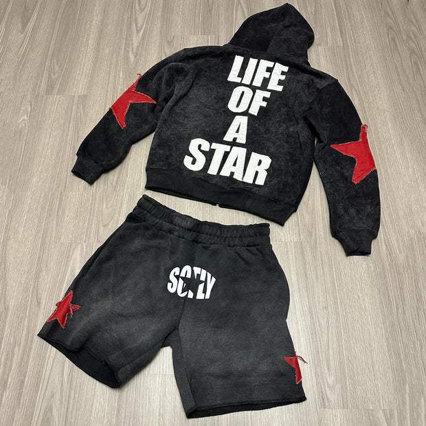 Lucky Zip-Up Hoodie Shorts Two-Piece Set