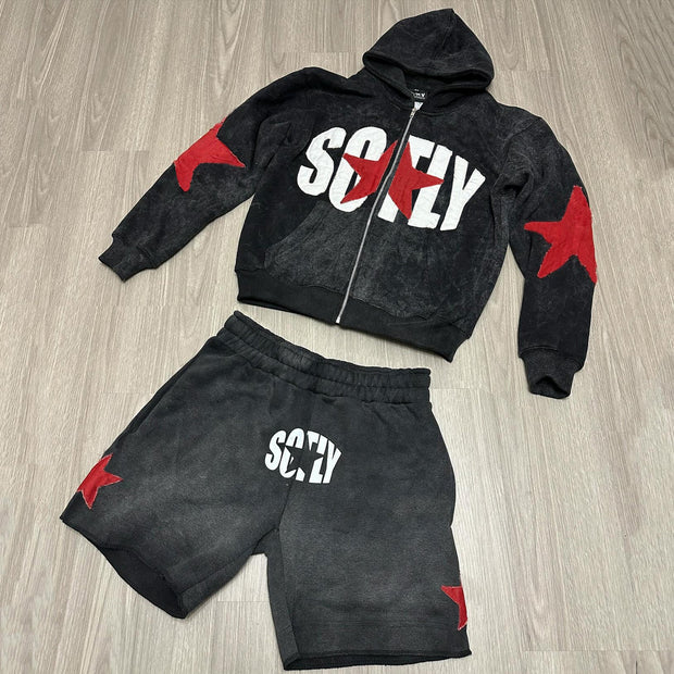 Lucky Zip-Up Hoodie Shorts Two-Piece Set