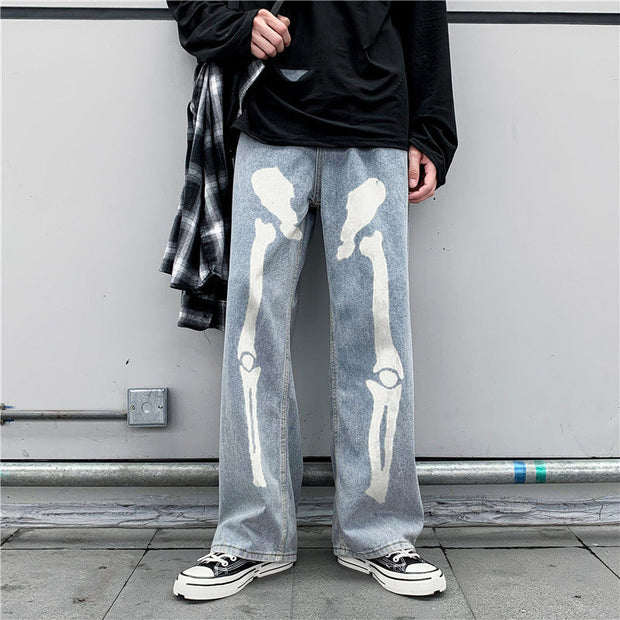 Personalized printed loose drape denim trousers